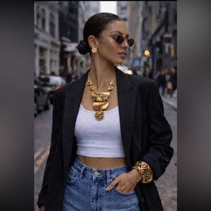 Necklace & matching Bracelet gold-tone abstract design earrings statement boho